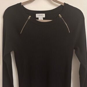 Carmen Marc Valvo Black Ribbed Sweater